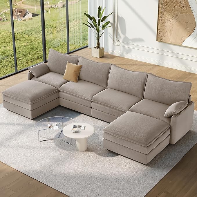 Vesgantti 142" U Shaped Sectional Couch, Comfy Cloud Modular Sectional Sofa by Vesgantti