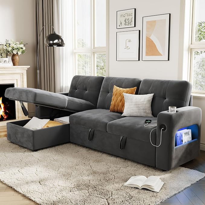 GarveeHome 84 Inch Sleeper Sofa Bed, L-Shaped Sofa, Convertible Pull Out Couch - Image 7