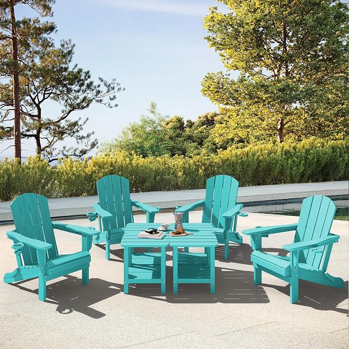 SERWALL Double Adirondack Side Table End Table Set of 4- Tiffany - Image 8