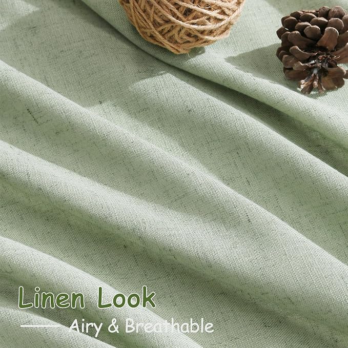Mist Sage Linen Curtains Semi Sheer 96 Inches Long 2 Panels Set - Image 5