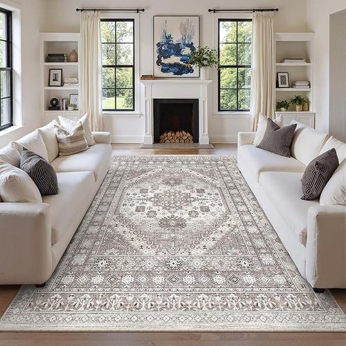 10x12 Area Rugs for Living Room, Large Washable Rug, Dining Room, Low Pile by Zesthome