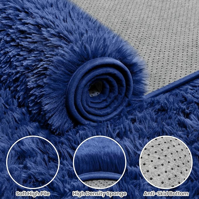 8x10 Fluffy Shag Area Rugs for Living Room Bedroom: Soft Plush Carpet Blue | - Image 8
