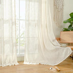 Cream Ivory Linen Curtains 95 Inches Long 2 Panels Set - Image 9