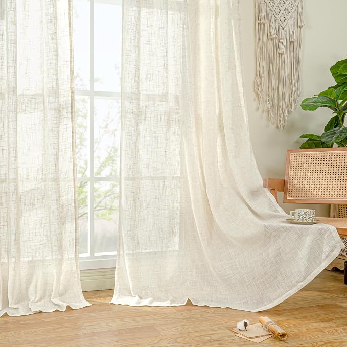 Linen Semi Sheer Curtains 72 Inch Length 2 Panels - Image 9