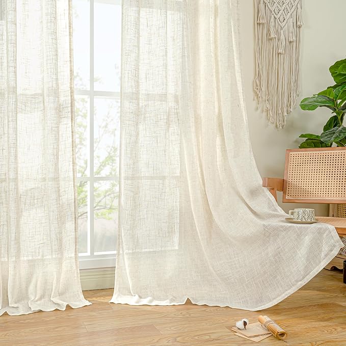 Natural Ivory Semi Sheer Linen Curtains 84 inch Long - Image 9
