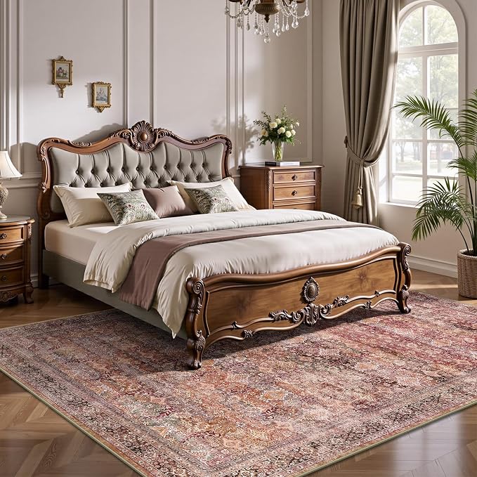 5x7 Area Rugs - Washable Vintage Retro Living Room Rug, Soft Ultra Thin Non - Image 3