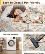 RELEANY Washable Area Rug, Round 5ft, Water Repellent, Pet Friendly, Vintage - Image 5