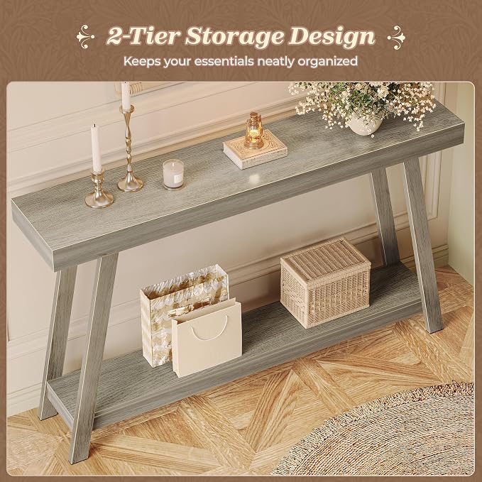 Huuger Console Table with Charging Station, USB-C Port, 2 Tiers Entryway Table - Image 5