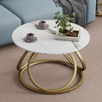 O&K FURNITURE Gold Round Coffee Table, Faux Marble Top - Image 5