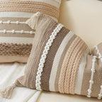 Boho Decorative Throw Pillow Cover 22x22 Square Brown Accent Pillowcase Tassels - Image 3