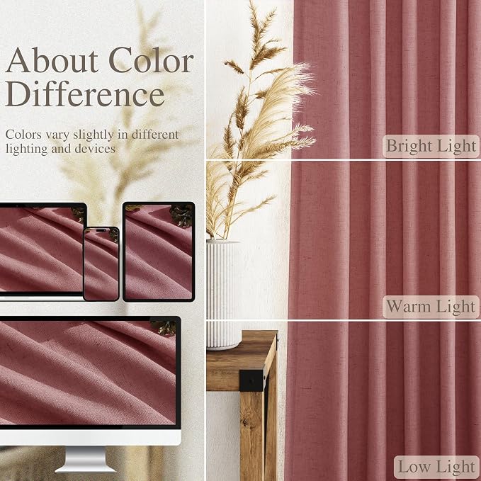 Canyon Rose Linen Curtains 96 Inches Long 2 Panels Set - Image 3