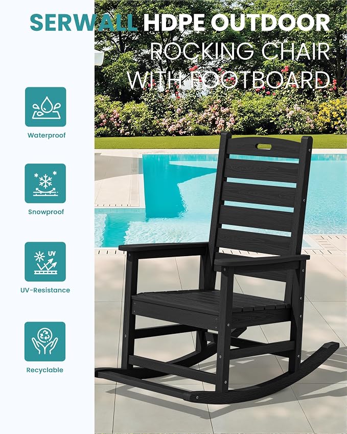 SERWALL Outdoor Rocking Chair Set of 4, Oversized HDPE Patio Rocking Chair - Image 4