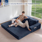 MAXYOYO Loveseat Sofa Bed, Striped Faux Fur Foldable Floor Sofa Couch in A Box - Image 8