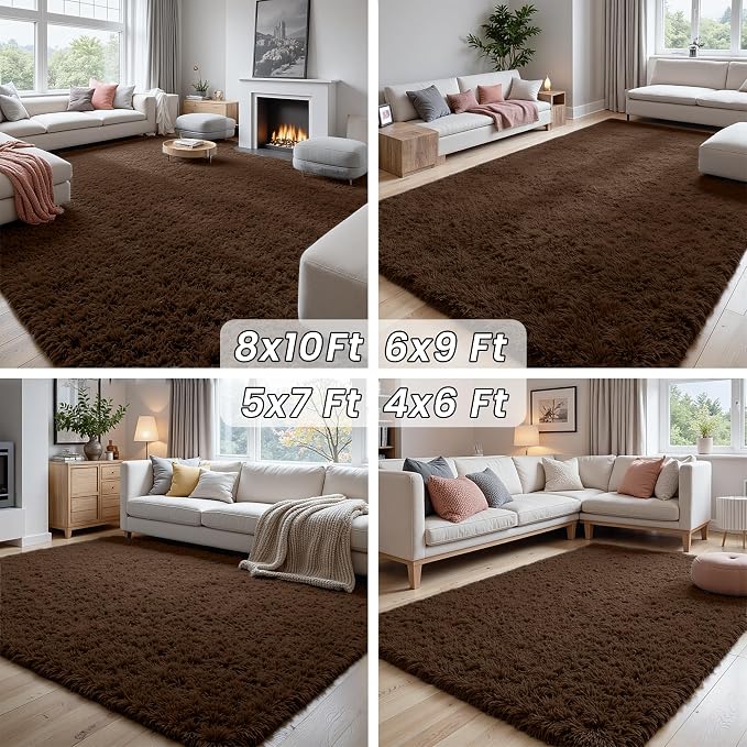 4x6 Fluffy Shag Area Rugs for Living Room Bedroom: Soft Plush Carpet Brown | - Image 7