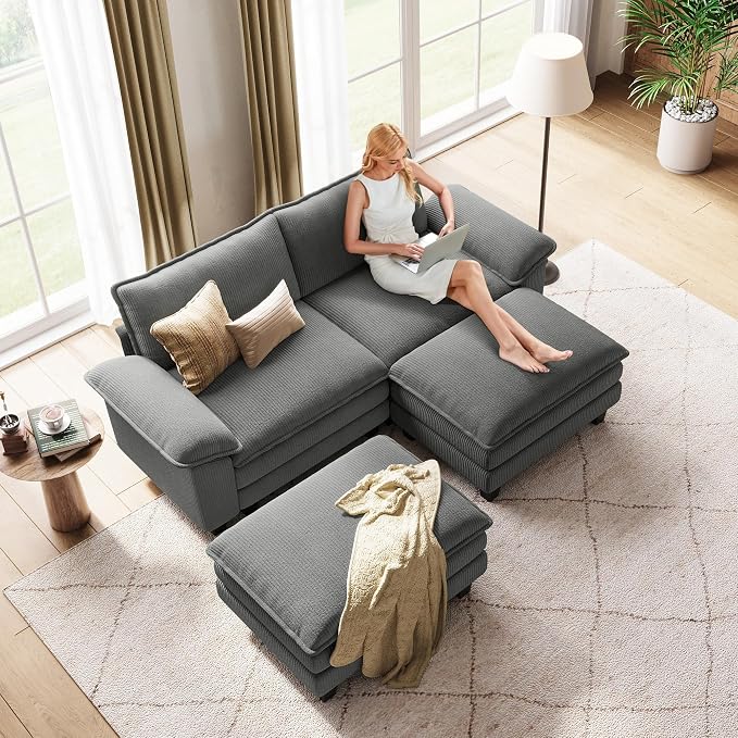LINSY HOME 90" Modular Cloud Love Seat Sofa, Corduroy Soft Sectional Couch - Image 7