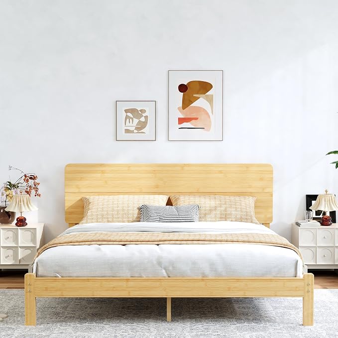 BOSRII 12in High Solid Bamboo Wood Platform King Size Bed Frame by FORYOURBETTERSLEEP