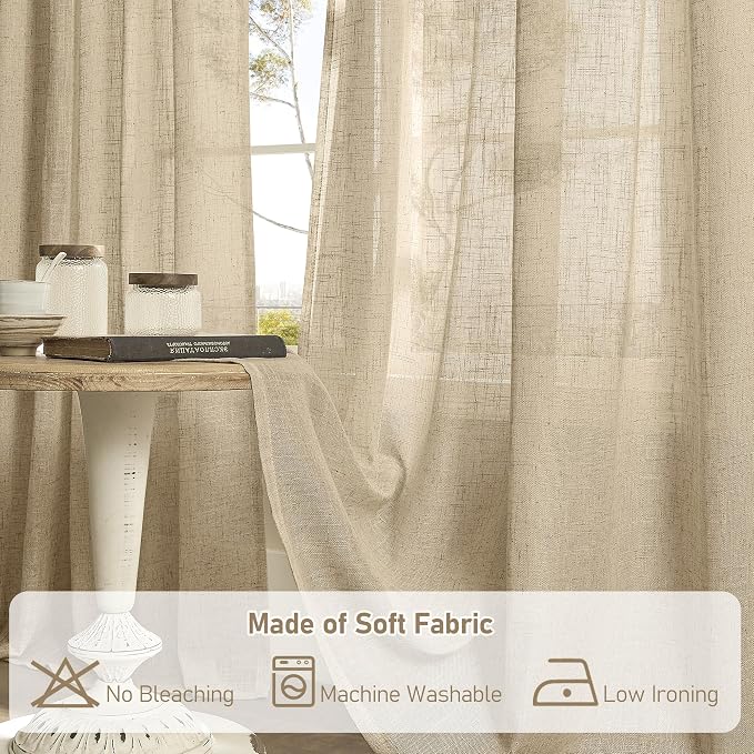 Linen Blended Curtains for Bedroom, Linen Textured Light Filtering Drapes - Image 8