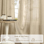 63 Inch Sheer Linen Window Curtains, Light Filtering Panels, Rod Pocket Back Tab - Image 8