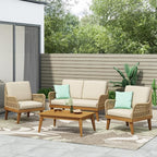 VilroCaz 4-Pieces Acacia Wood Patio Furniture Set, All-Weather Outdoor Patio by VilroCaz