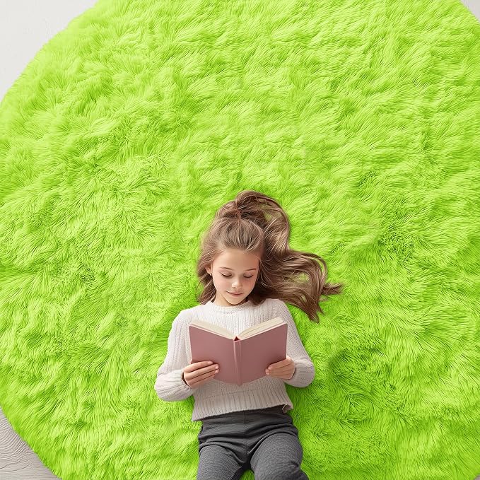 OLANLY Lime Green Round Rugs for Bedroom by OLANLY