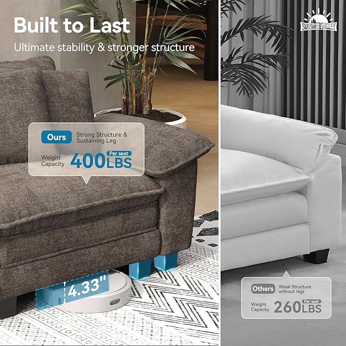 SUNSHINE VALLEY Sofa and Loveseat Set, Oversized Chenille Modular Love seat and - Image 6