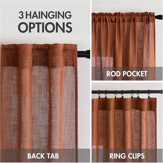 MIULEE Burnt Orange Fall Linen Curtains 52x84 Inch - Image 3