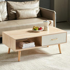 Coffee Table with Storage, Mid Century Boho Wood Center Table with Open Storage by Ganooly