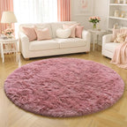 Amdrebio Blush Pink Circle Furry Area Rug 5Ft - Image 5