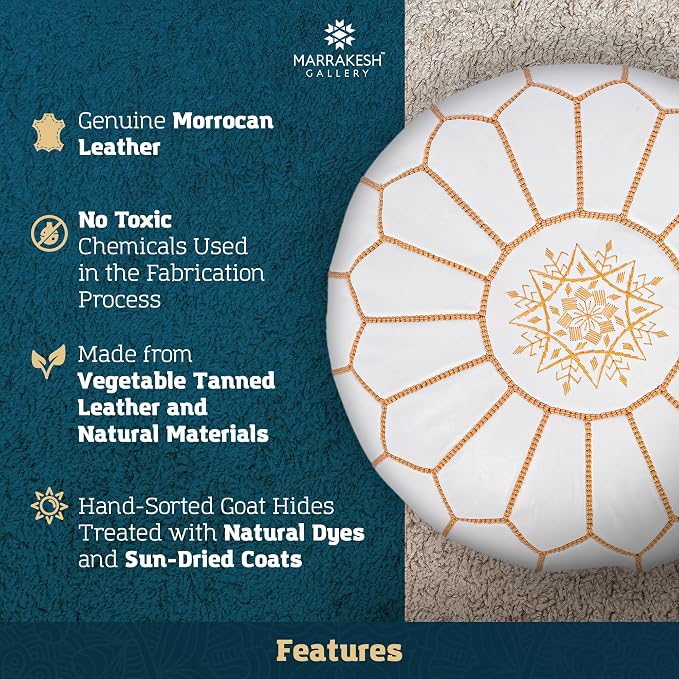 Marrakesh Gallery Genuine Leather Round Pouf Unstuffed - Image 3