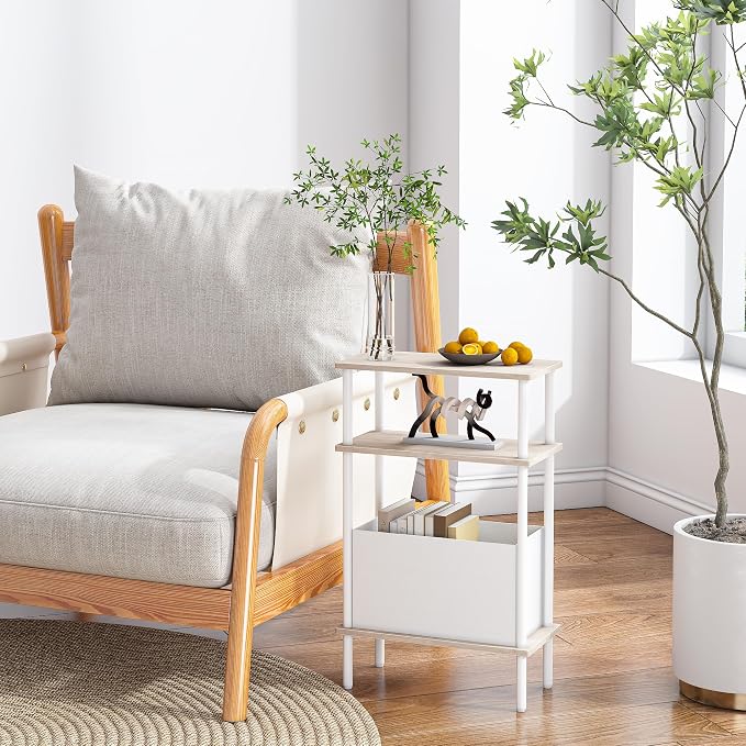 Narrow Side Table with Fabric Basket, End Table - Image 8