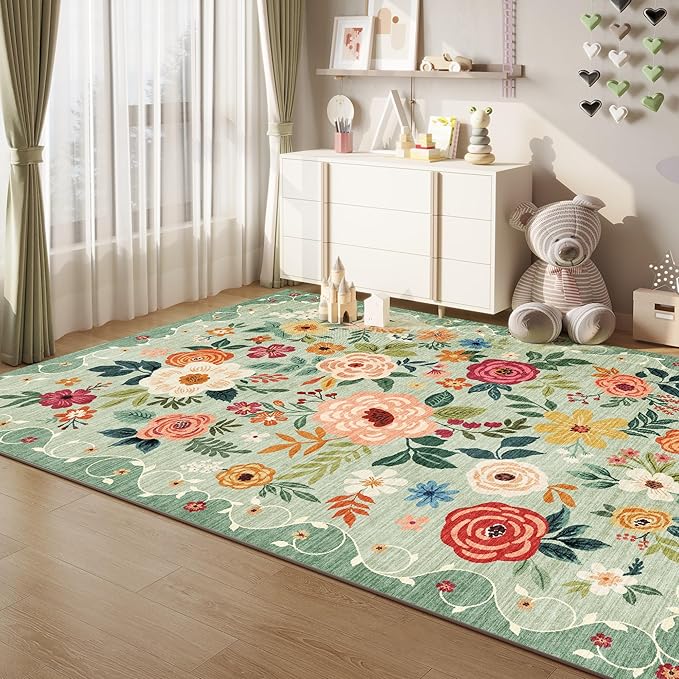 DUKINO 5x8 Area Rug for Bedroom, Floral Washable Rug Non Slip, Non-Shedding - Image 8