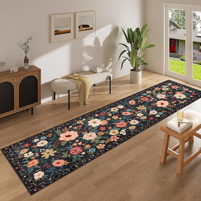 DUKINO 2.6x12 Kitchen Runner Rug, Floral Non Slip Long Washable Rug, Stain - Image 7