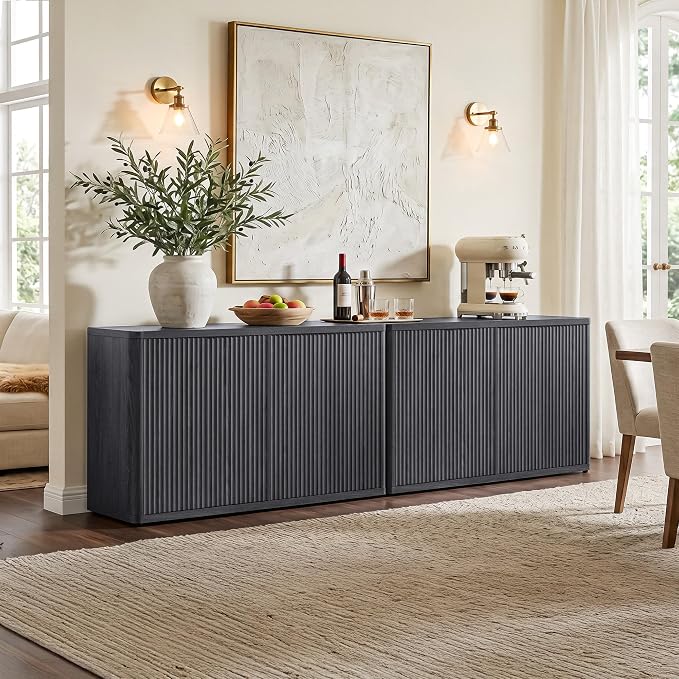 SICOTAS Buffet Cabinet with Storage Accent Sideboard with 8 Doors 132.6" Fluted - Image 2