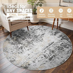 Round Rug 5ft Washable Rug for Dining Room Living Room Black Grey Gold | Modern - Image 3