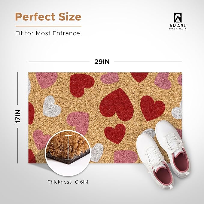 Coir Welcome Mat, Colorful Hearts, 17 x 29 in | 100% Natural Coir, Anti-Shedding - Image 2