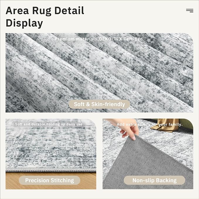 Soalmost 10x12 Area Rugs for Living Room Washable Rug Non-Slip Grey | Large - Image 8