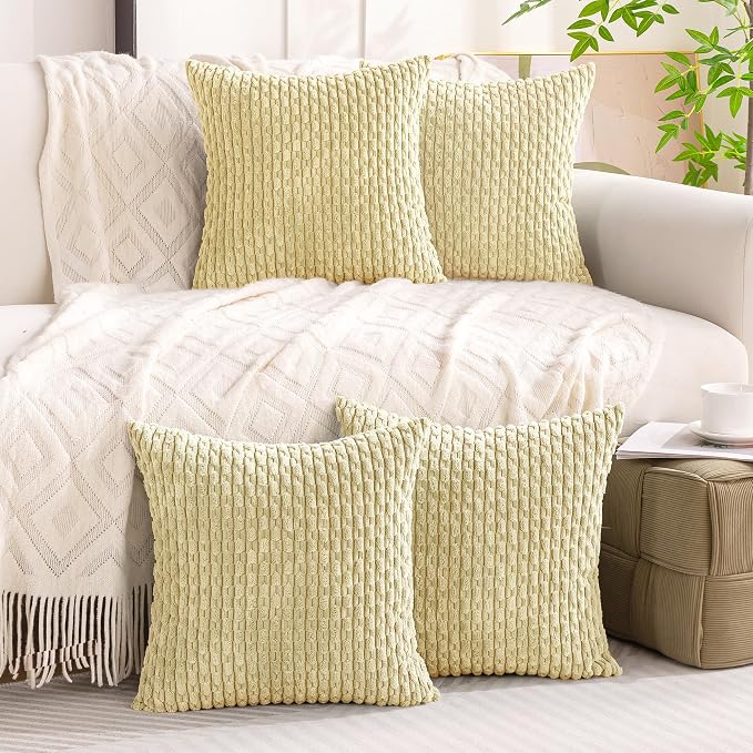 Set of 4 Pale Yellow Decorative Throw Pillow Covers 22x22 Inch Corduroy Pillow - Image 8