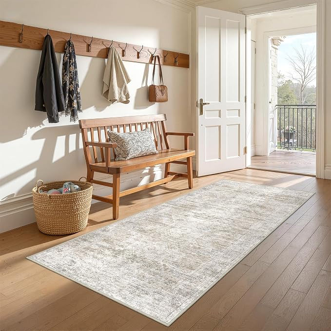 3x6 Runner Rug Non Slip, Washable Hallway Runner Rug, Taupe | Neutral Rugs by Restydon