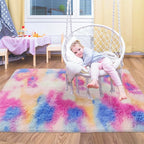 Small Fluffy Colorful Rug for Bedroom Girls 3x5 Kawaii Rainbow Tie Dye Area Rug - Image 5