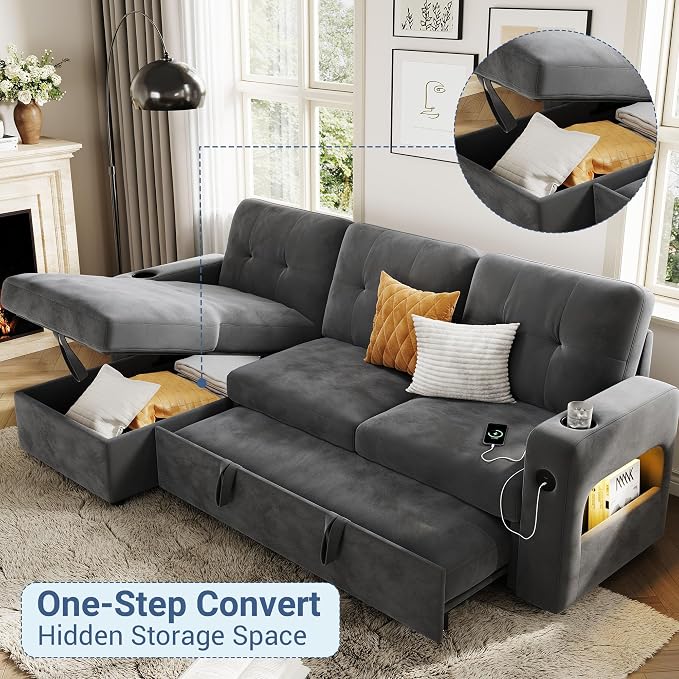 GarveeHome 84 Inch Sleeper Sofa Bed, L-Shaped Sofa, Convertible Pull Out Couch - Image 4