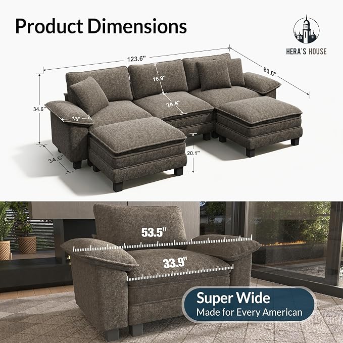 HERA'S HOUSE 124" Modular Sectional Sofa, Oversized U Shaped Couches - Image 2