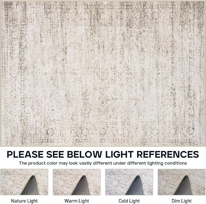 9x12 Area Rugs for Living Room Bedroom Dining Room Washable Beige Ivory | Soft - Image 7