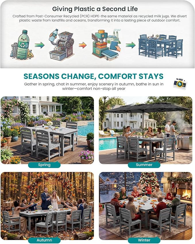 SERWALL Patio Dining Sets for 10 Person, HDPE Dining Set - Image 6