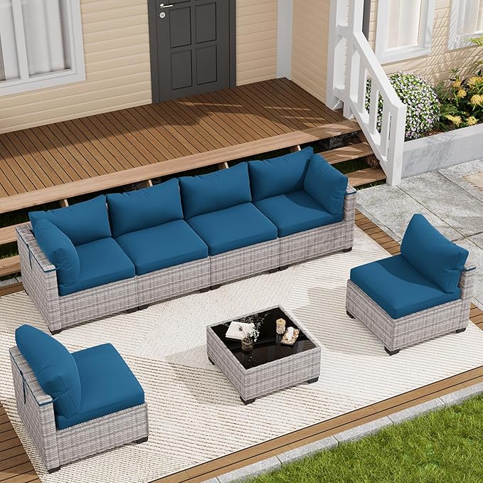 LOUVIXA 7 Piece Outdoor Patio Furniture Set, Outdoor Sectional Sofa, Wicker - Image 3