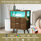 JOONEE Nightstand with Charging Station and LED Lights, Modern Bedside Table - Image 5