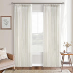 Ivory Pinch Pleated Linen Blend Semi Sheer Curtains 105 Inches Long 50W | Cream by Twodrapes