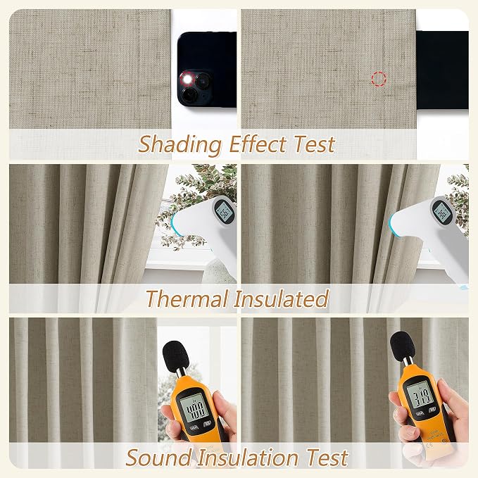 100% Blackout Linen Curtains for Bedroom 96 inches Long 8 FT, Thermal Insulated - Image 5