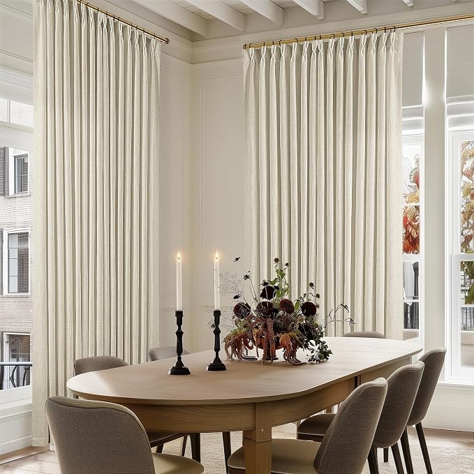 Extra Wide Pinch Pleat 100 x 90 Inch Linen Semi Sheer Curtains 1 Panel | - Image 6