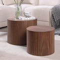 Small Coffee Table Nesting End Table Set of 2, Round Coffee Table Wood Side by HanStrong