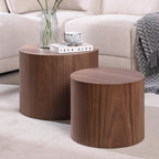 Small Coffee Table Nesting End Table Set of 2, Round Coffee Table Wood Side by HanStrong